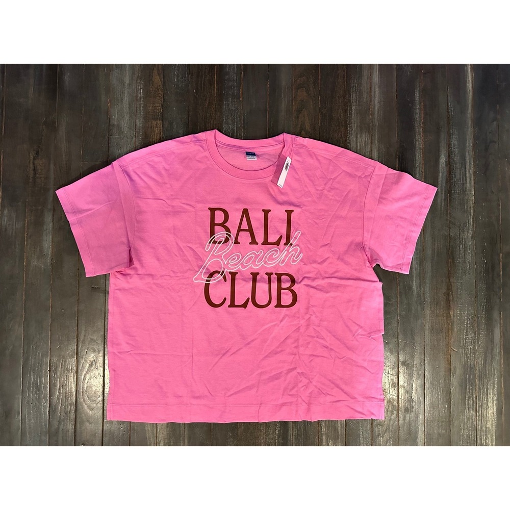 Old Navy EveryWear Bali Beach Club Graphic‎ Tee Pink Boxy Short Sleeve T-Shirt